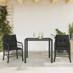 Table and chairs with cushions 3 pieces black synthetic rattan by , Garden sets - Ref: Foro24-3212024, Price: 287,31 €, Disco...