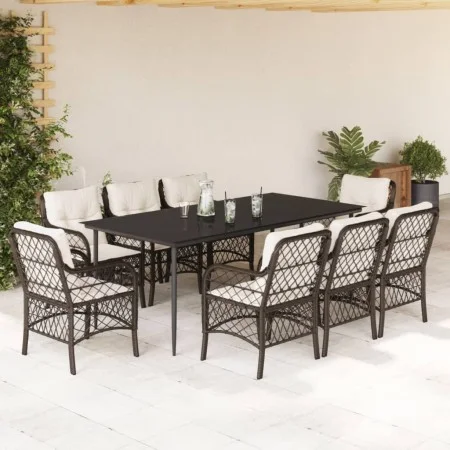 Set comedor para jardín 9 pzas y cojines ratán sintético marrón de , Conjuntos de jardín - Ref: Foro24-3212116, Precio: 1,00 ...