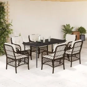 7-piece garden dining set with brown synthetic rattan cushions by , Garden sets - Ref: Foro24-3212114, Price: 700,92 €, Disco...