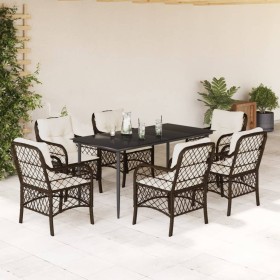 Set comedor de jardín 7 pzas con cojines ratán sintético marrón de , Conjuntos de jardín - Ref: Foro24-3212114, Precio: 660,1...