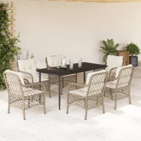 7-teiliges Garten-Essset mit beigen Kissen aus synthetischem Rattan von , Gartensets - Ref: Foro24-3212142, Preis: 887,97 €, ...