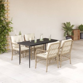 Set comedor de jardín 5 pzas con cojines ratán sintético beige