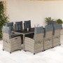 Set comedor jardín 9 pzas y cojines ratán sintético gris