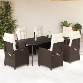 Set comedor de jardín 7 pzas con cojines ratán sintético marrón