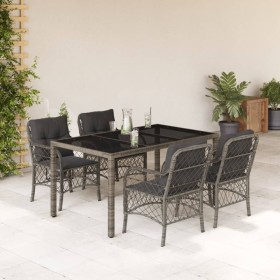 Set comedor de jardín 5 piezas con cojines ratán sintético gris de , Conjuntos de jardín - Ref: Foro24-3212032, Precio: 481,7...