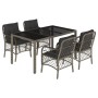 Set comedor de jardín 5 piezas con cojines ratán sintético gris