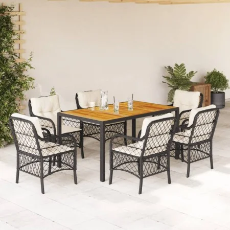 7-piece garden dining set and black synthetic rattan cushions by , Garden sets - Ref: Foro24-3212039, Price: 753,84 €, Discou...