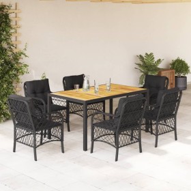 Set de comedor de jardín 7 pzas y cojines ratán sintético negro de , Conjuntos de jardín - Ref: Foro24-3212045, Precio: 642,1...