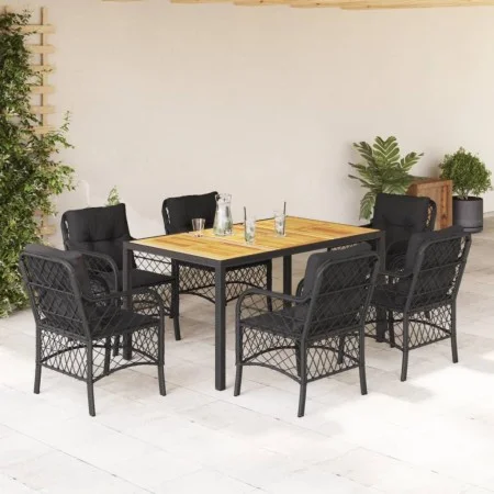 7-teiliges Garten-Essset und schwarze Kissen aus synthetischem Rattan von , Gartensets - Ref: Foro24-3212045, Preis: 682,46 €...