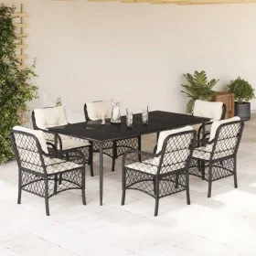 Set de comedor de jardín 7 pzas y cojines ratán sintético negro de , Conjuntos de jardín - Ref: Foro24-3212087, Precio: 784,7...