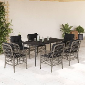 Garden dining set 7 pieces and gray synthetic rattan cushions by , Garden sets - Ref: Foro24-3212128, Price: 663,64 €, Discou...