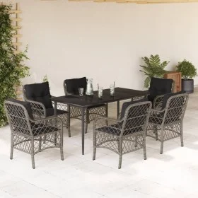 Garden dining set 7 pieces and gray synthetic rattan cushions by , Garden sets - Ref: Foro24-3212128, Price: 698,90 €, Discou...