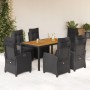 Set de comedor de jardín 7 pzas y cojines ratán sintético negro de , Conjuntos de jardín - Ref: Foro24-3212909, Precio: 949,0...