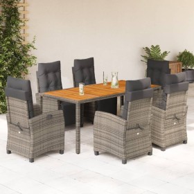 Set comedor jardín 7 pzas y cojines ratán sintético gris