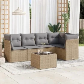 Gartensofa-Set mit Kissen, 6-teilig, beiges synthetisches Rattan von , Gartensets - Ref: Foro24-3249448, Preis: 391,14 €, Rab...