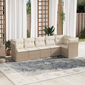 Garden sofa set with cushions 6 pieces beige synthetic rattan by , Garden sets - Ref: Foro24-3249497, Price: 407,60 €, Discou...