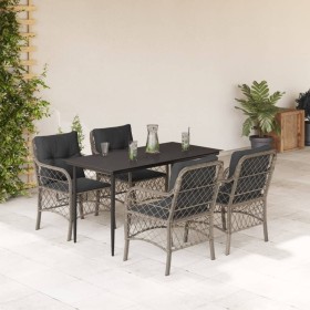 Set comedor de jardín 5 pzas cojines ratán sintético gris claro