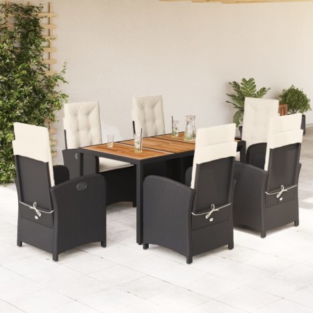 Set de comedor de jardín 7 pzas y cojines ratán sintético negro de , Conjuntos de jardín - Ref: Foro24-3212225, Precio: 786,3...