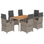 Set comedor jardín 7 pzas y cojines ratán sintético gris