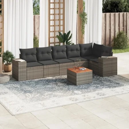 7-piece garden sofa set with gray PE rattan cushions by , Garden sets - Ref: Foro24-3257789, Price: 443,21 €, Discount: %