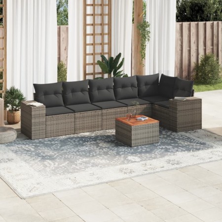 7-teiliges Gartensofa-Set mit grauen PE-Rattan-Kissen von , Gartensets - Ref: Foro24-3257789, Preis: 449,04 €, Rabatt: %