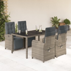 Set comedor de jardín 5 piezas con cojines ratán sintético gris