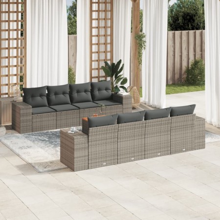 Set de muebles de jardín 9 pzas y cojines ratán sintético gris de , Conjuntos de jardín - Ref: Foro24-3257698, Precio: 571,65 €