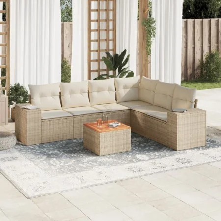 7-teiliges Gartensofa-Set und beigefarbene synthetische Rattankissen von , Gartensets - Ref: Foro24-3257794, Preis: 520,45 €,...