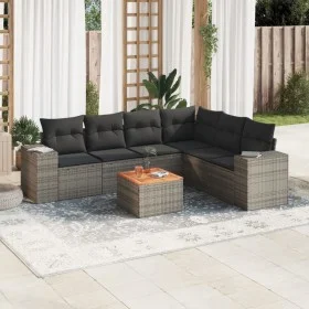 7-piece garden sofa set with gray PE rattan cushions by , Garden sets - Ref: Foro24-3257796, Price: 443,21 €, Discount: %