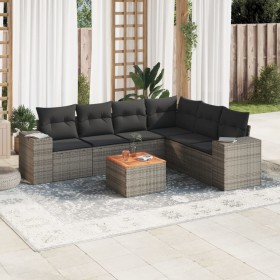 Set de sofás de jardín 7 piezas con cojines ratán PE gris de , Conjuntos de jardín - Ref: Foro24-3257796, Precio: 449,04 €, D...
