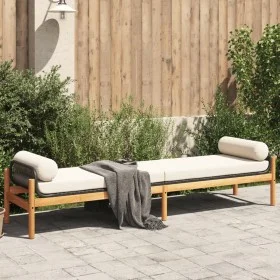 Garden bench with black acacia synthetic rattan cushion by , garden benches - Ref: Foro24-366299, Price: 198,14 €, Discount: %
