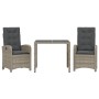 Set comedor de jardín 3 piezas con cojines ratán sintético gris