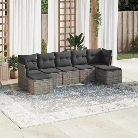 7-piece garden sofa set with gray PE rattan cushions by , Garden sets - Ref: Foro24-3249869, Price: 393,79 €, Discount: %