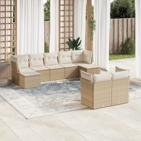 Set de sofás de jardín 9 pzas con cojines ratán sintético beige