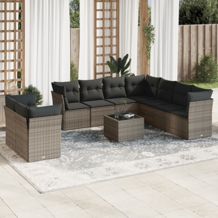 Set de sofás de jardín 10 pzas con cojines ratán sintético gris de , Conjuntos de jardín - Ref: Foro24-3249689, Precio: 654,1...