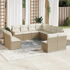 11-teiliges Gartensofa-Set mit beigen synthetischen Rattankissen von , Modulare Sofas für den Außenbereich - Ref: Foro24-3251...