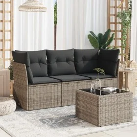 Set de sofás de jardín 4 pzas y cojines ratán sintético gris by , Garden sets - Ref: Foro24-3249059, Price: 241,33 €, Discoun...