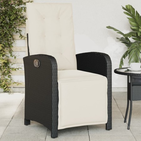 Sillón reclinable de jardín con reposapiés ratán PE negro