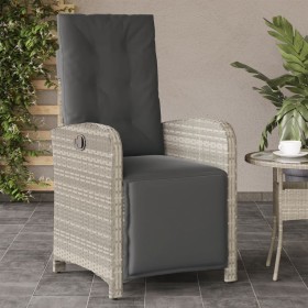 Sillón reclinable de jardín con reposapiés ratán PE gris claro