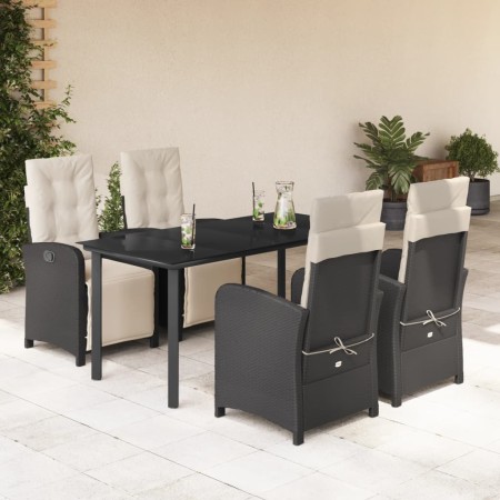 Set de muebles jardín 5 pzas con cojines ratán sintético negro