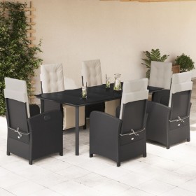 Set de comedor de jardín 7 pzas y cojines ratán sintético negro