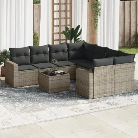 Garden furniture set 9 pieces and gray synthetic rattan cushions by , Modular outdoor sofas - Ref: Foro24-3251097, Price: 561...
