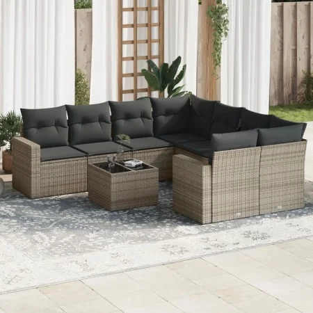 Garden furniture set 9 pieces and gray synthetic rattan cushions by , Modular outdoor sofas - Ref: Foro24-3251097, Price: 561...