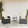 Zwei Garten-Liegestühle mit verstellbarer Rückenlehne und Kissen aus schwarzem Kunststoff-Rattan. von , Gartenstühle - Ref: F...