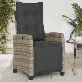 Sillón reclinable de jardín con reposapiés ratán sintético gris