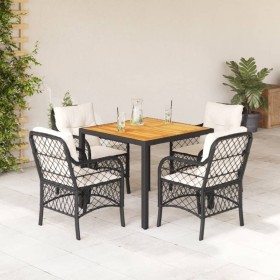 Set de muebles jardín 5 pzas con cojines ratán sintético negro