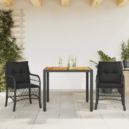 Mesita y sillas con cojines 3 piezas ratán sintético negro de , Conjuntos de jardín - Ref: Foro24-3212042, Precio: 291,62 €, ...