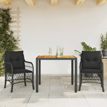 Tischchen und Stühle mit 3-teiligen schwarzen Kunststoff-Rattan-Kissen. von , Gartensets - Ref: Foro24-3212042, Preis: 335,58...