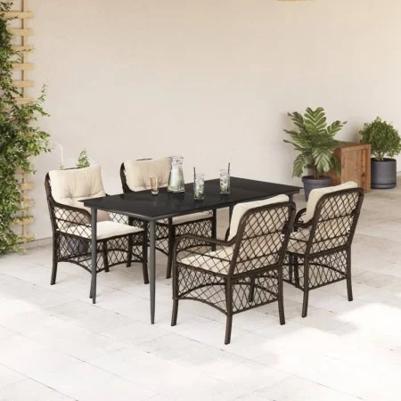 Set comedor de jardín 5 piezas y cojines ratán sintético marrón de , Conjuntos de jardín - Ref: Foro24-3212113, Precio: 516,7...