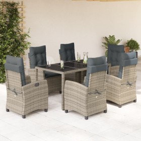 Set comedor jardín 7 pzas y cojines ratán sintético gris